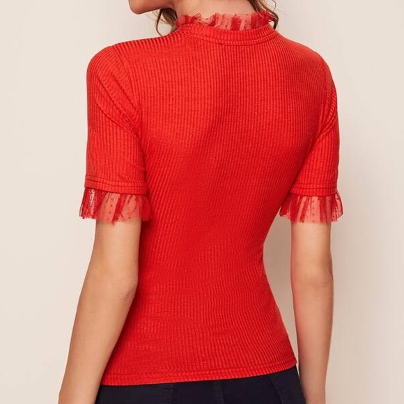 Red rib knit tee - Picture 3 of 4